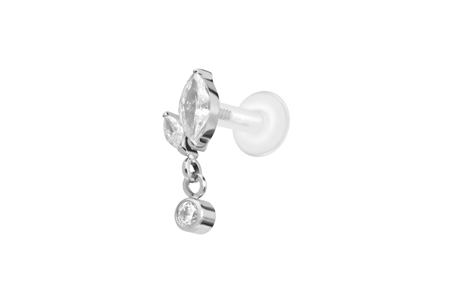 PTFE Labret Piercing mit Innengewinde + Titan-Aufsatz KNOSPE + KRISTALL